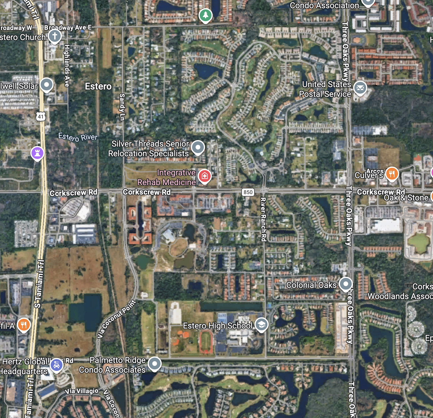 Map showing Skinhaus Aesthetics location at 9510 Corkscrew Palms Cir #3, Estero, FL